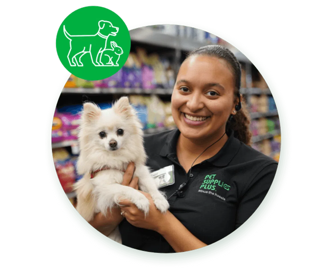 Pet Supplies Plus Employee with little white dog